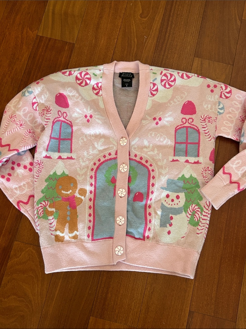 Pastel Winter Christmas Gingerbread Snowman Holiday Cardigan Sweater